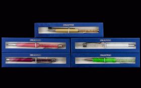 Collection of Swarovski Ballpoint Pens ( 5 ) In Total, All Various Stylish Colours, Also Come with