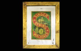 Singer Sewing Machines Framed Vintage Mirrored Glass Advertising Poster Housed in brass effect