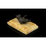 Onyx Paperweight Mid century rectangular paperweight with cast bronze bear cub figure to centre. 4.