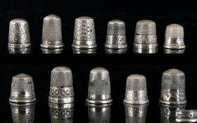 Antique Period Collection of Sterling Silver Thimbles ( 11 ) In Total.