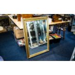 Gilt Framed Mirror Large modern square form mirror in plae gilt frame. 29.5 x 42 inches, overall