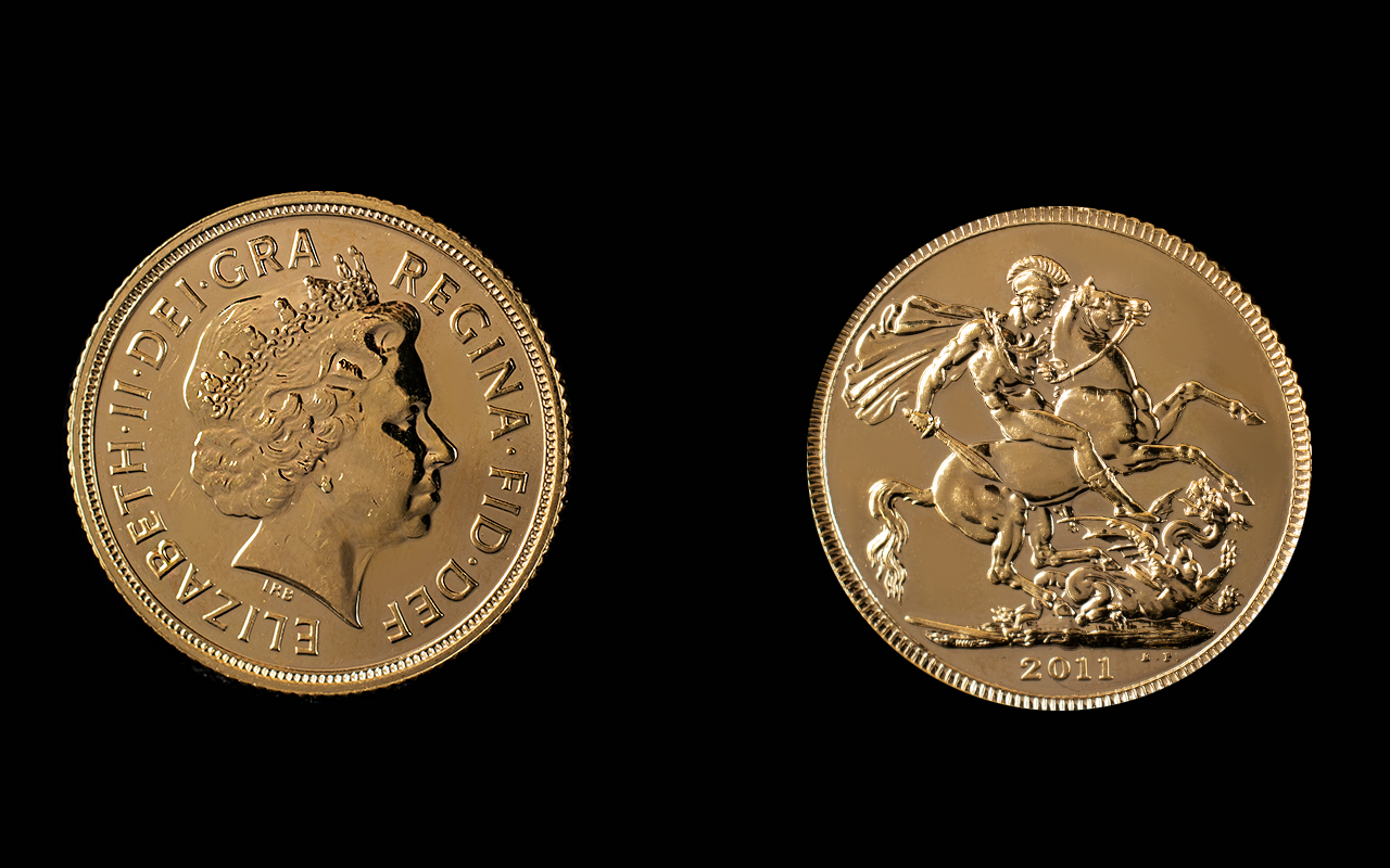 Elizabeth II 22ct Gold Full Sovereign - Date 2001. London Mint & Mint Condition. Weight 7.98 grams.