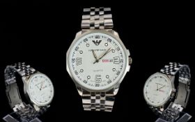 Emporio Armani Stainless Steel Wrist Watch White dial with day/date aperture,