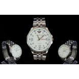 Emporio Armani Stainless Steel Wrist Watch White dial with day/date aperture,