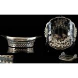 Victorian Period - Nice Quality Boat Shaped Silver Bowl of Small Elongated Shape with Open worked