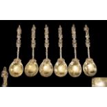 Dutch - Wonderful Quality 19th Century Set of Six Cast Silver and Gilt Apostle Spoons.