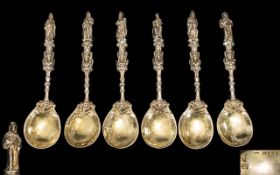 Dutch - Wonderful Quality 19th Century Set of Six Cast Silver and Gilt Apostle Spoons.