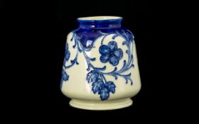 Old Tupton Ware Tubelined Vase Squat form cylindrical vase with cream ground and cobalt blue