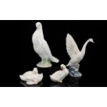 A Collection Of Nao Bird Figures To include standing dove, swan with outstretched wings, and two