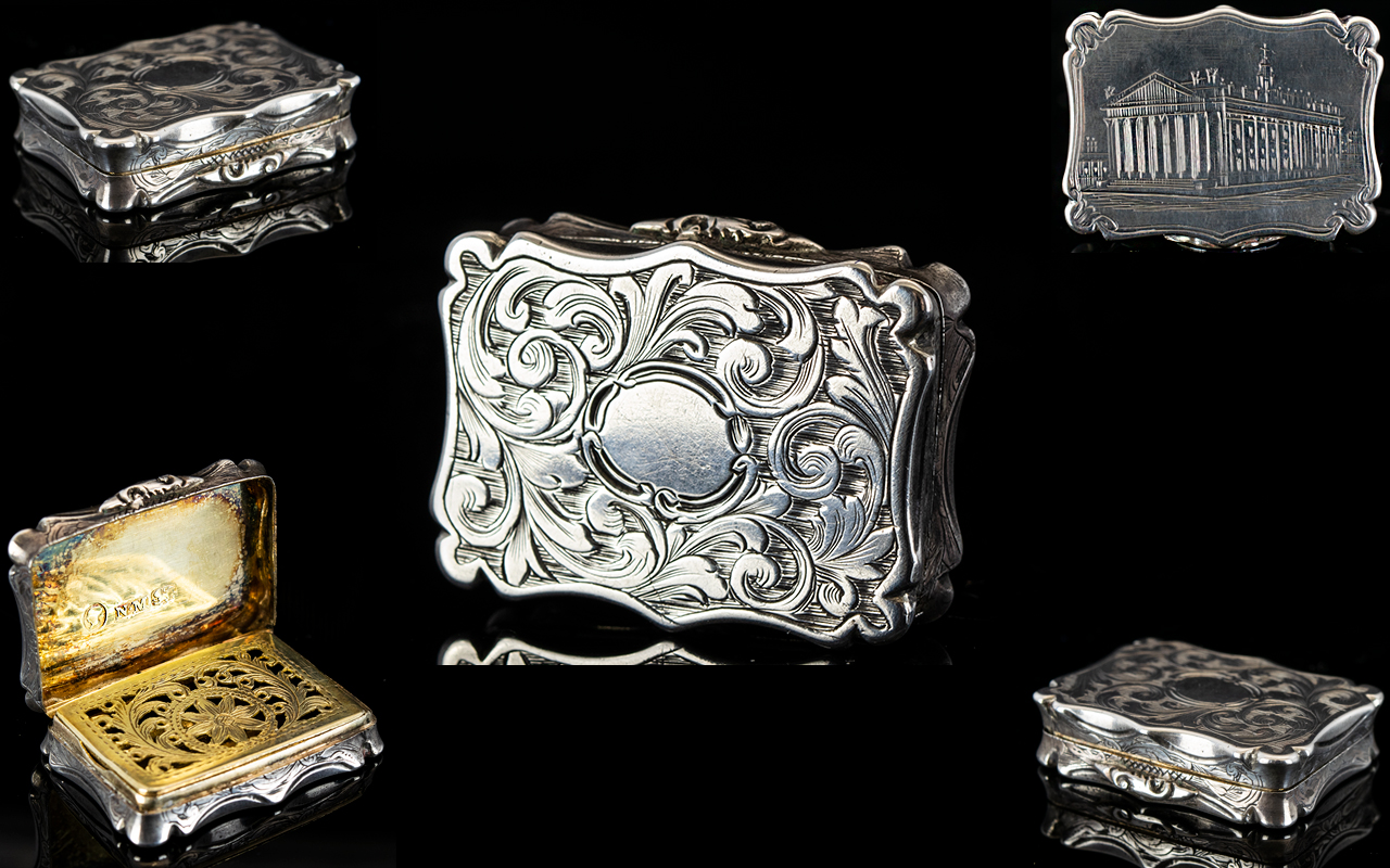 Nathaniel Mills Superb Quality Rectangular Shaped Silver Vinaigrette with Gilt Interior Grill,