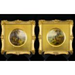 Royal Worcester True Pair of Hand Painted Circular Paintings. c.