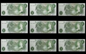 Bank of England Collection of One Pound Banknotes ( 9 ) Nine In Total.