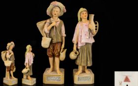 Royal Dux - Bohemia Very Fine Pair of Hand Painted Porcelain Figures - Male & Female Water Carrier