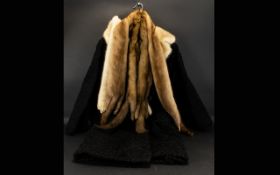 Astrakhan Black Coat with cream mink fur collar.