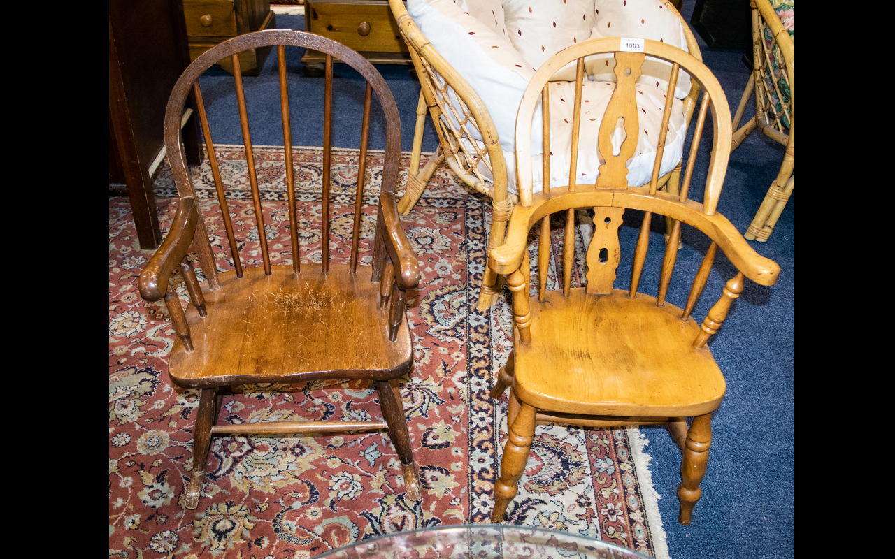 Child's Fruit Wood Windsor Chair Spindle back with turned legs and cross stretcher.