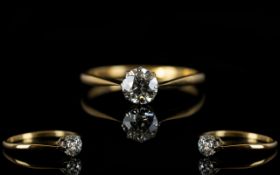 Antique Period 18ct Gold Single Stone Diamond Ring, Marked 18ct, Old Cut Diamond,