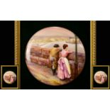 F. Micklewright Nice Quality Hand Painted Porcelain Circular Wall Plaque - Signed by Artist. c.