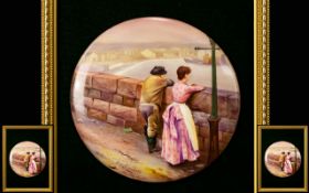 F. Micklewright Nice Quality Hand Painted Porcelain Circular Wall Plaque - Signed by Artist. c.