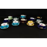 Set of Queen Anne Bone China Cups & Saucers - 8 Queen Anne cups and saucers in various colours: