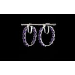 Amethyst Pair of Large Hoop Earrings, 8.