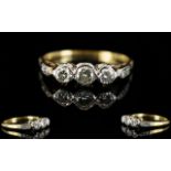 18ct Gold and Platinum Diamond Set 3 Stone Dress Ring. c.1920's.