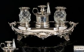 Mid Victorian Period Superb Quality Solid Silver Combined Inkstand / Candle Holder / Snuffer.