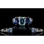 18ct White Gold Stunning Quality Three Stone Sapphire And Aquamarine Dress Ring Wonderful ring with