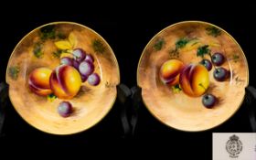 Royal Worcester Good Quality Pair of Hand Painted ' Fruits ' Pin Dishes.