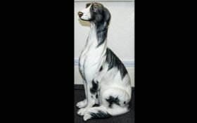 Italian Ceramic Floor Standing Figure In the Form Of A Seated Borzoi Dog Large,