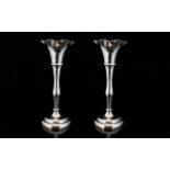 Art Nouveau Period - Pleasing Pair of Solid Silver Stylished Tulip Shaped Vases. c.1900.