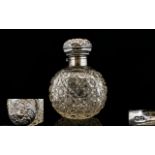 Edwardian Period Nice Quality Silver Topped and Cut Glass Globular Shaped Perfume Bottle Complete