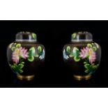 A Pair Of Oriental Cloisonne Lidded Jars Ovoid form squat ginger jars,