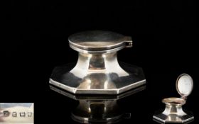 Art Deco Period Silver Capstan ( Inkwell ) Octagonal Shape, Hinged Circular Cover.