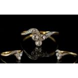 Antique Period - Attractive 18ct Gold Shamrock Shape 3 Stone Diamond Ring,