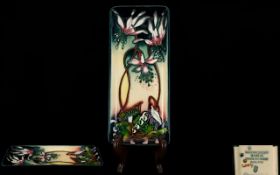 Moorcroft - Contemporary Design Tubelined Small Rectangular Tray ' Minuet ' Design.