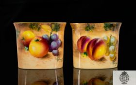 Royal Worcester Fine Hand Painted Pair of Small Bud Vases with Everted Rims ' Fallen Fruits ' Still