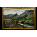 Keith Sutton Local Artist Interest 'Borrowdale' Oil On Canvas Mountainous landscape with river and