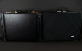 Good Quality Black Leather Briefcase with suedette beige interior, complete with compartments,