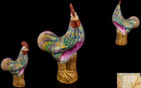 Chinese Export - 19th Century Hand Painted Famille Rose - Ceramic Rooster Figure,