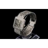 Tissot - Stylish Mechanical Wind Solid Silver Bark Finish Square Faced Black Dial Ladies Wrist