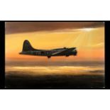 Terry Farrimond ( 20th Century ) A B17-G Bomber On A Mission. Oil on Artists Board.