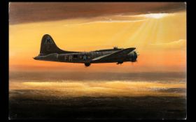 Terry Farrimond ( 20th Century ) A B17-G Bomber On A Mission. Oil on Artists Board.
