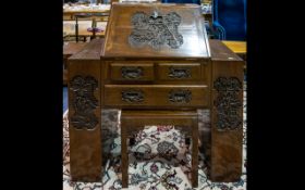 Oriental Carved Bureau - of small proportion,