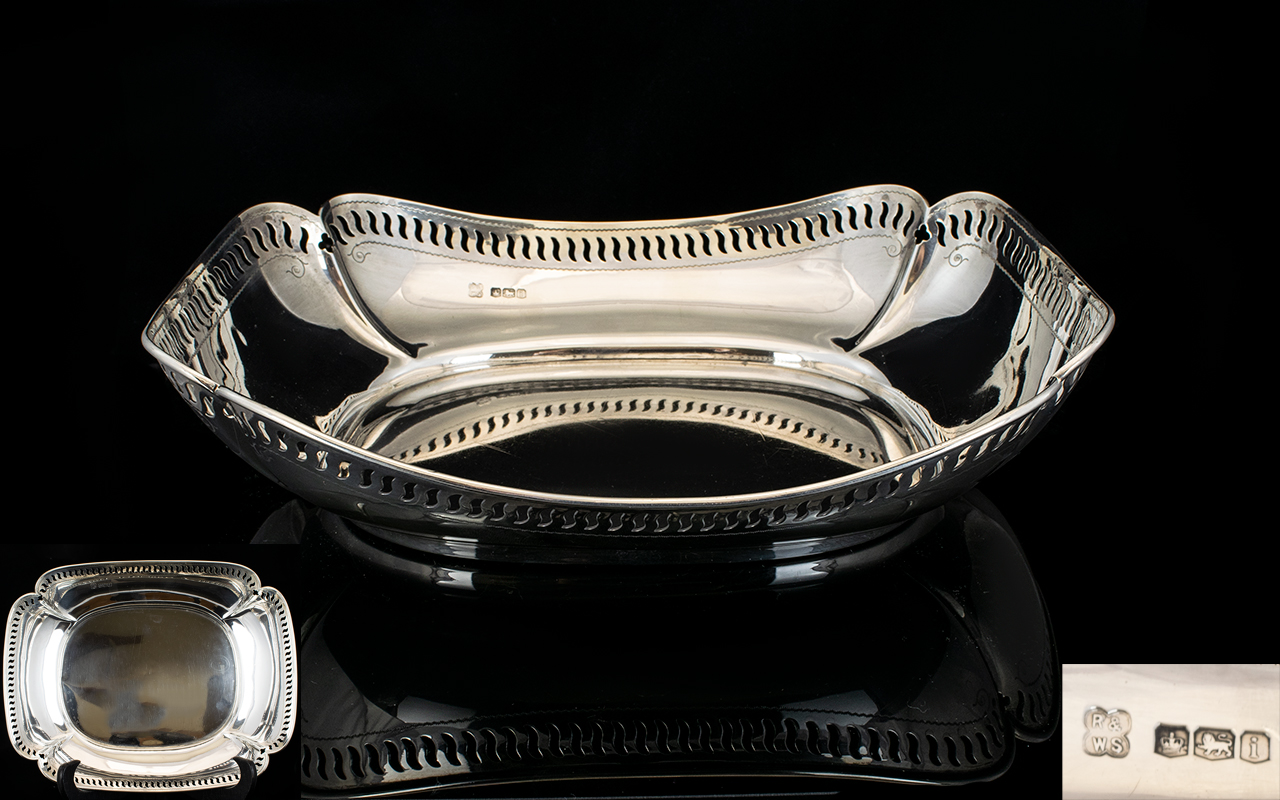 George V Period Nice Quality Silver Fruit Bowl With shaped open work border, in good form.