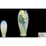 Franz - Fine Porcelain Hand Painted Buttercup Vase ' Yellow Butterflies ' on Sky Blue Ground.