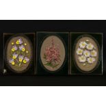 Three Jiegantofta Sweden Floral Ceramic Wall Hanging Plaques Earthenware tiles with raised floral