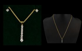 A 9ct Gold And Diamond Contemporary Pendant Necklace and Earrings Comprising diamond set stud