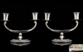 Art Deco Period Fine Quality Pair of Sterling Silver Two Light Candelabra of Excellent Form and