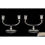 Art Deco Period Fine Quality Pair of Sterling Silver Two Light Candelabra of Excellent Form and