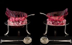 Victorian Period - Nice Quality Pair of Cranberry Glass Sweetmeat Dishes,